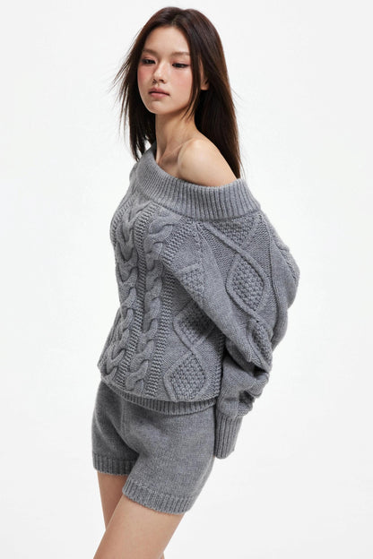 Lazy Wool Slanted Sweater Set