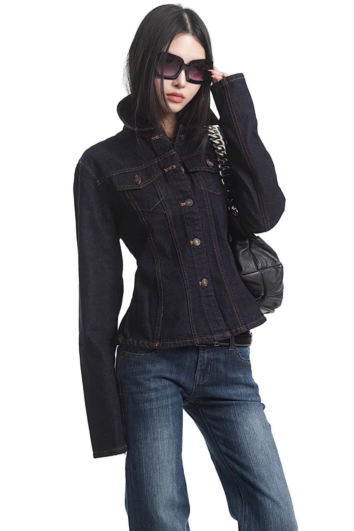 American Retro Long-Sleeve Denim Top