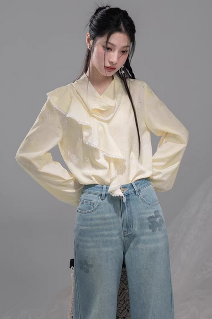 Zitronengelbe Rüschenbluse