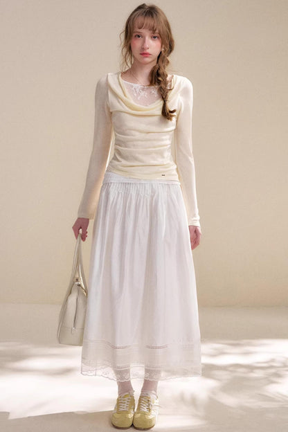 Acetate Lace Pleated Long Skirt