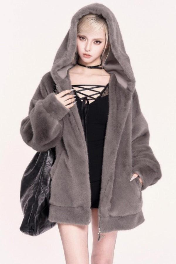 Plush Embroidered Hooded Jacket