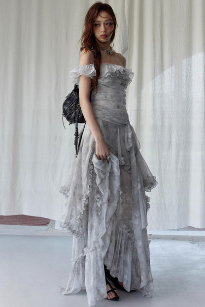 Vintage Gray Ruffle Dress