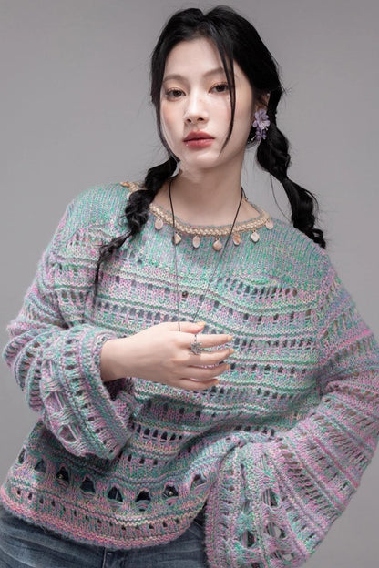 Sea Foam Wool Knit Pullover Top