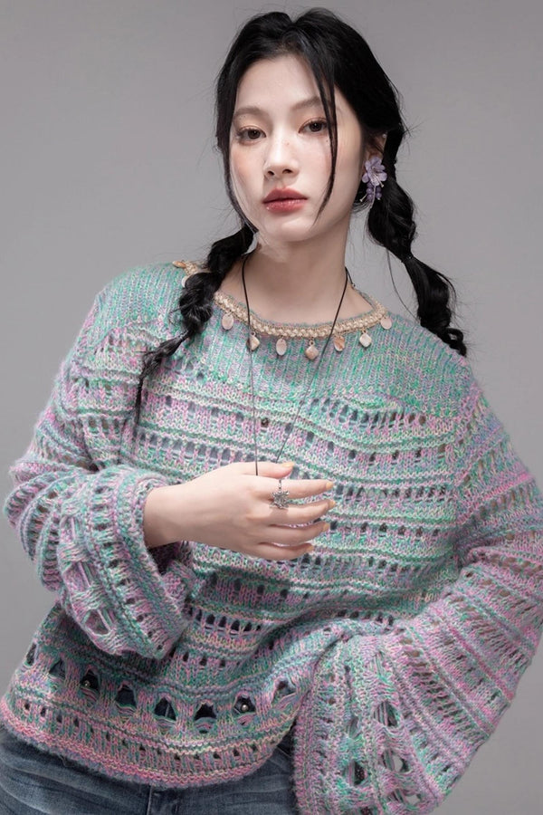 Sea Foam Wool Knit Pullover Top