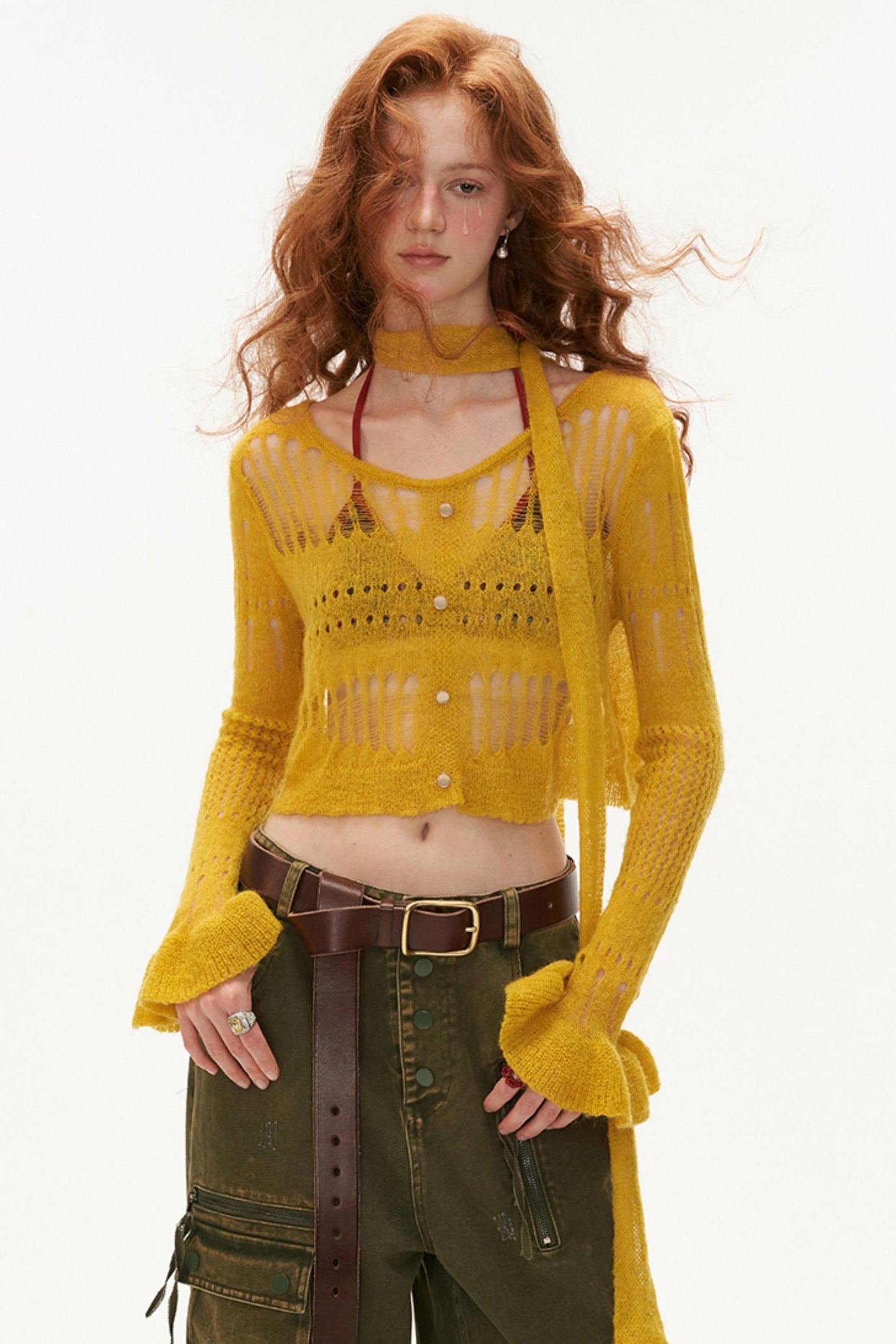 Wide-Neck Knit Cardigan