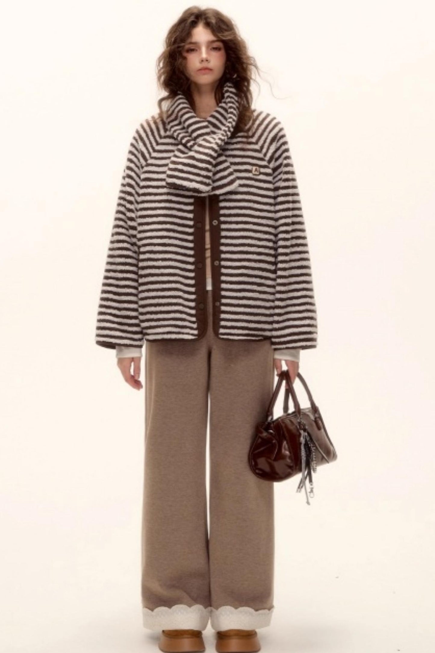 Retro Reversible Wool Coat Scarf Set