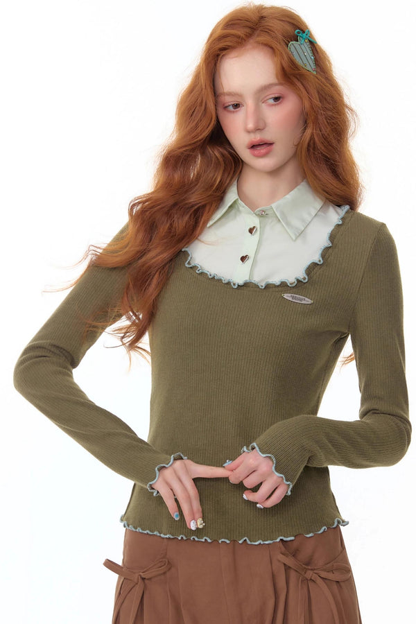 Polo Collar Long Sleeve T-Shirt