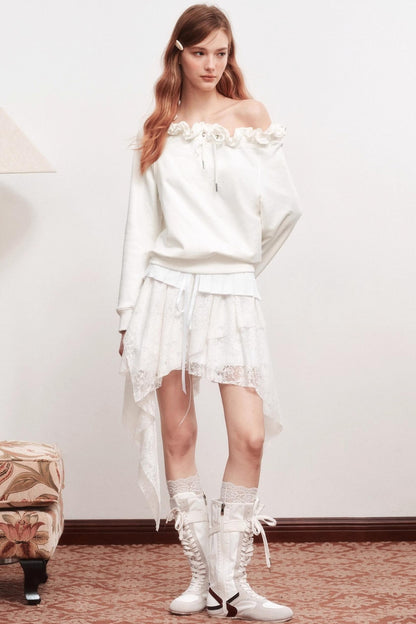 Ruffle Long-Sleeved Sweatshirt