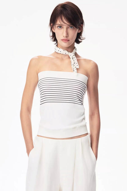 Curri White Striped Tube Top