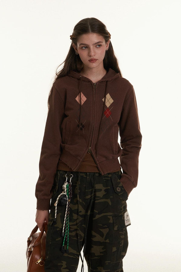 Vintage gesteppte bestickte Kapuzenjacke 