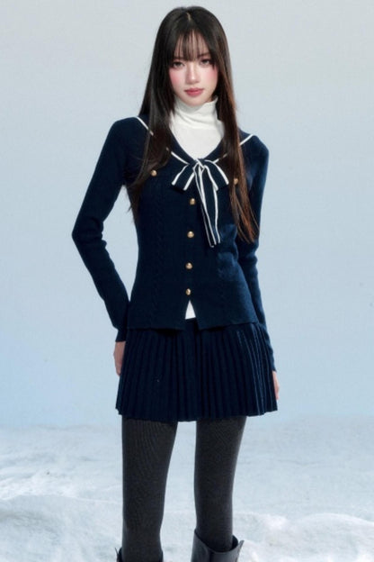 Navy Collar Knit Top