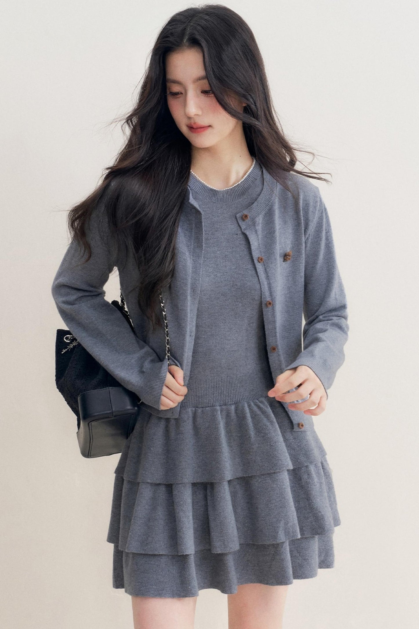 Lazy Grey Flower Knitted Cardigan