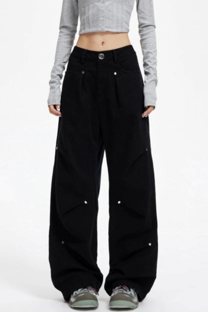 Functional Pleated Stud Cargo Pants