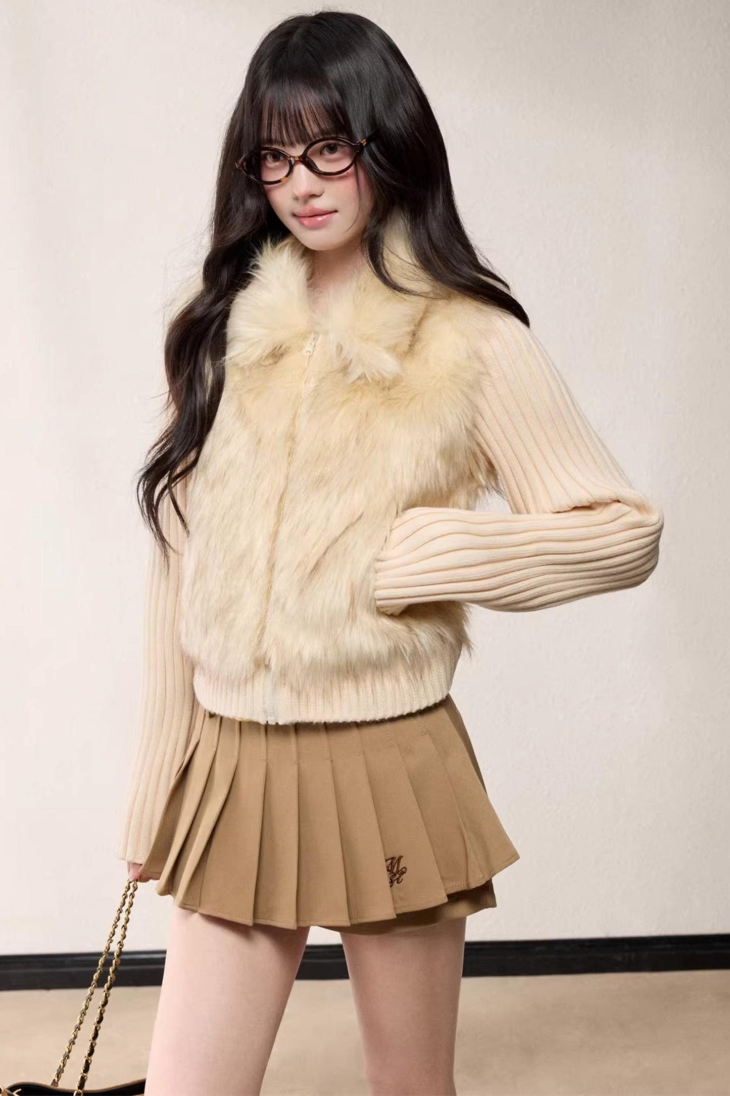 Lapel Patchwork Knitted Coat