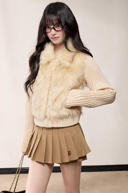 Lapel Patchwork Knitted Coat