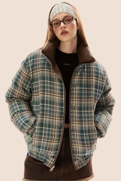 Retro Stand Collar Plaid Jacket