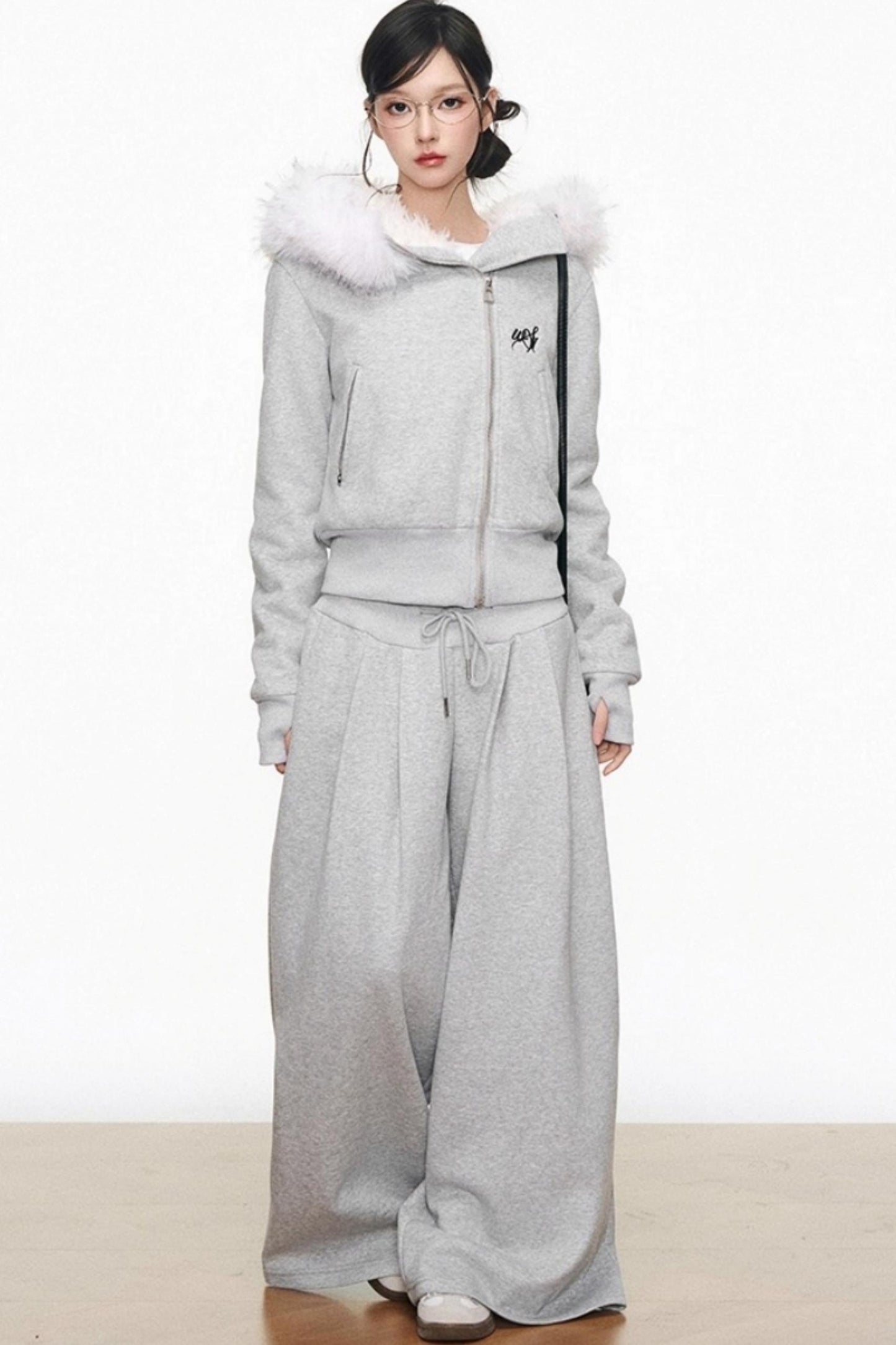 Plush Knitted Zipper Sweatshirt Set-Up