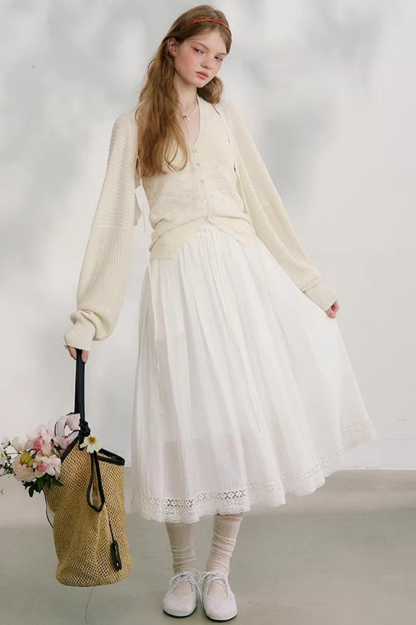 Cotton Lace Plaid Skirt