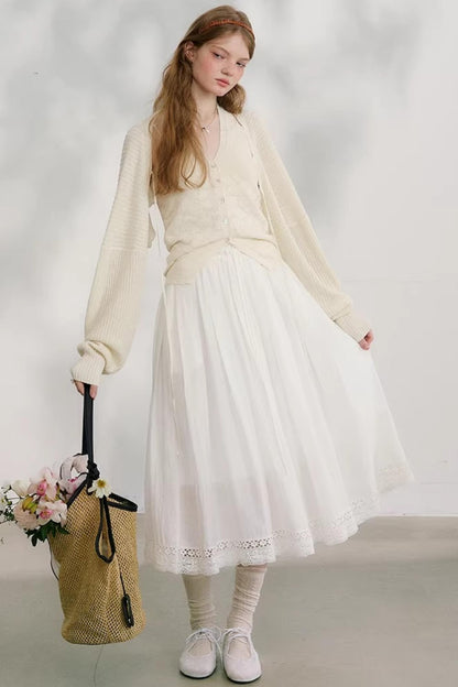 Cotton Lace Plaid Skirt