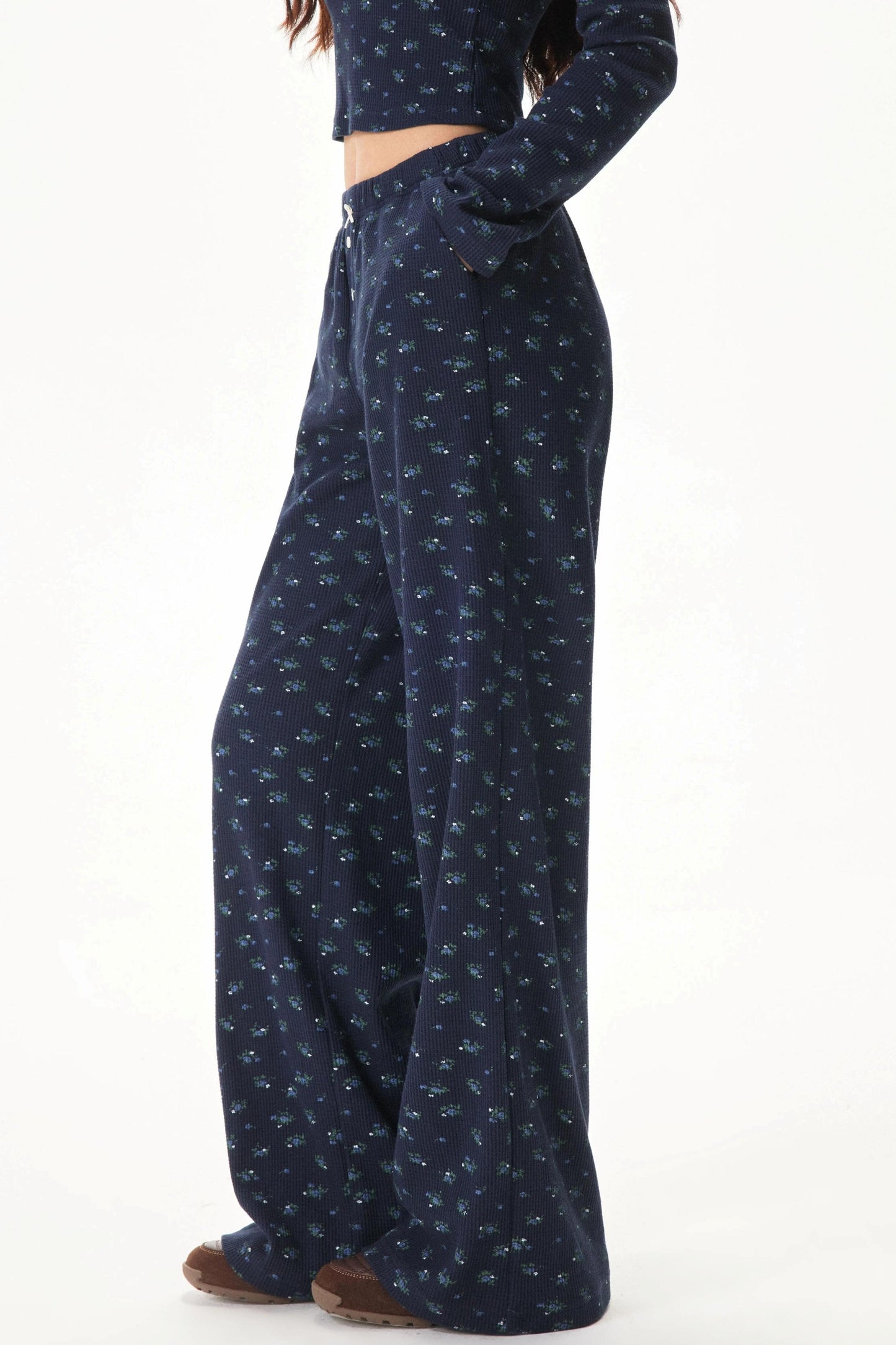 Floral Placket Blouse and Pants Set-Up