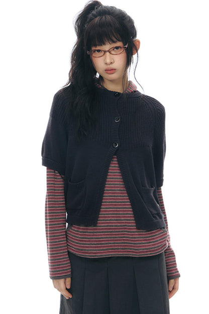 Vintage-Strickjacke mit mittellangen Ärmeln