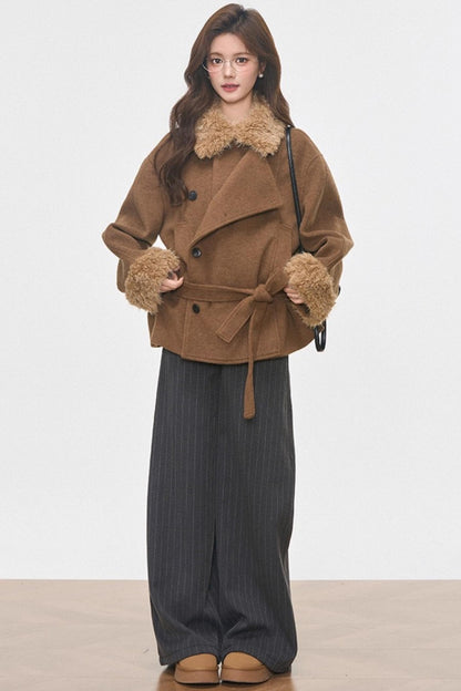 Fur Collar Thickened Woolen Coat Set-Up