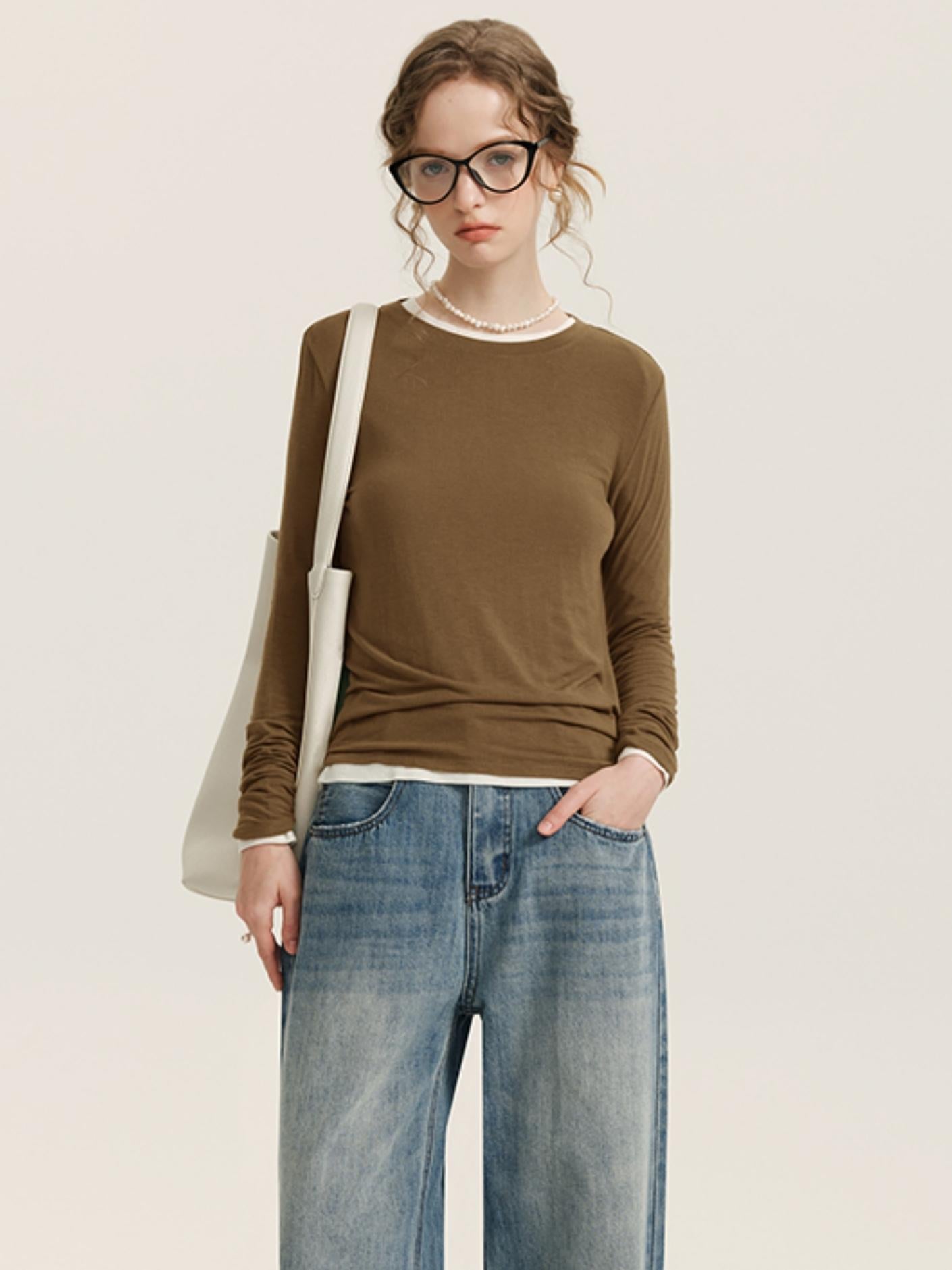 Seamless Long-Sleeved Wool Knit Top