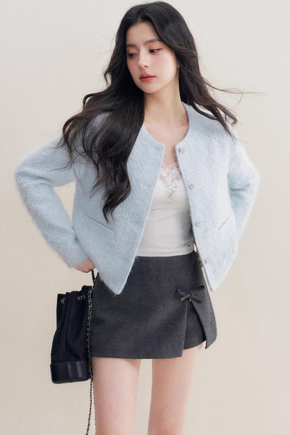 Winter Wool Blend Crew Neck Jacket