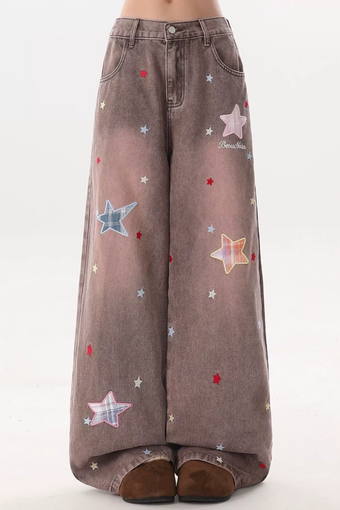 Star-Patterned Vintage Denim Pants