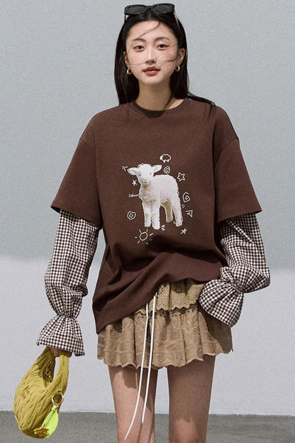 Lyocell Cotton Patchwork Plaid Sweatshirt