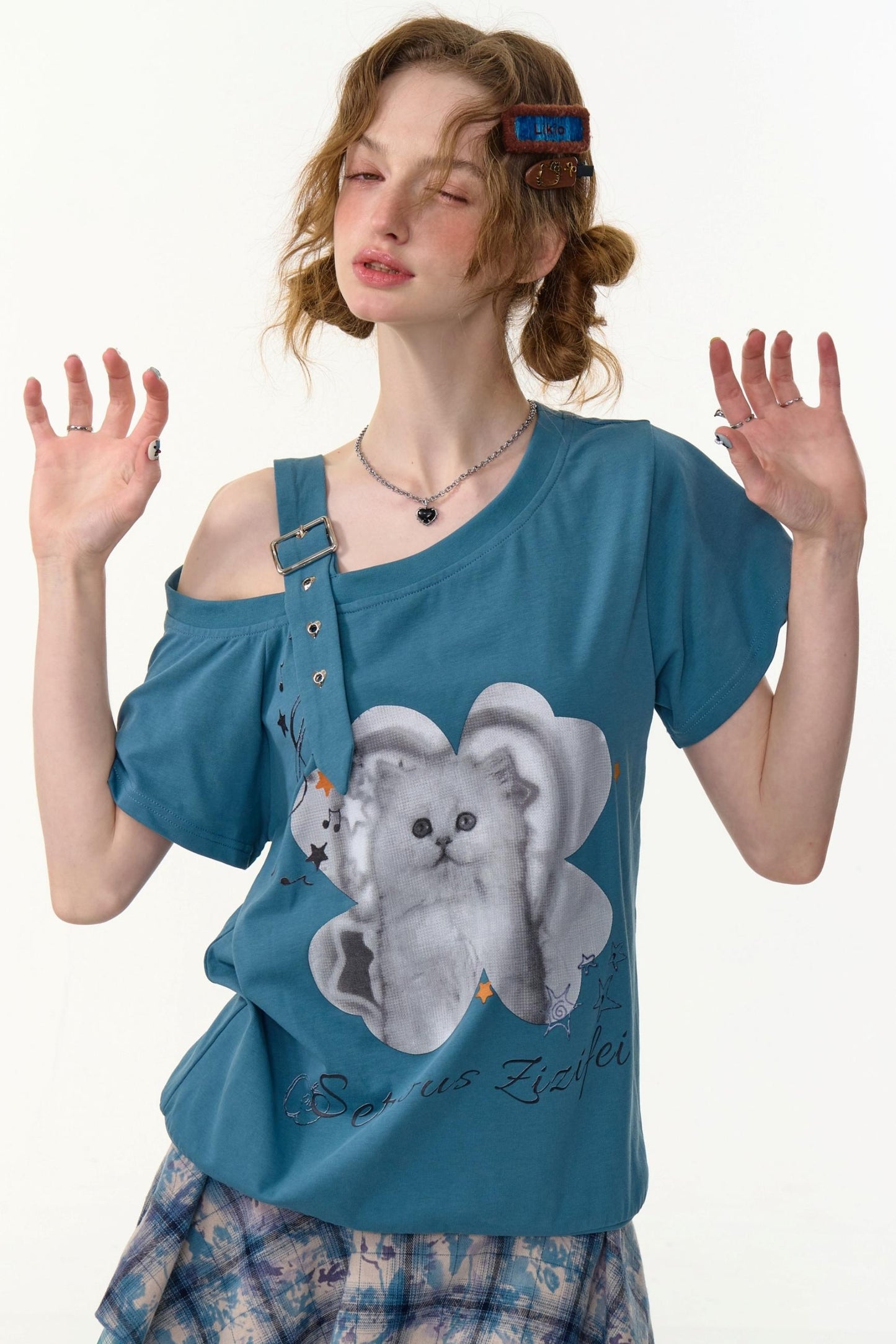 Summer Cat Off-The-Shoulder Top