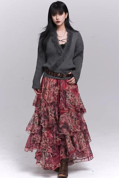 Soft Gray V-Neck Knit Sweater