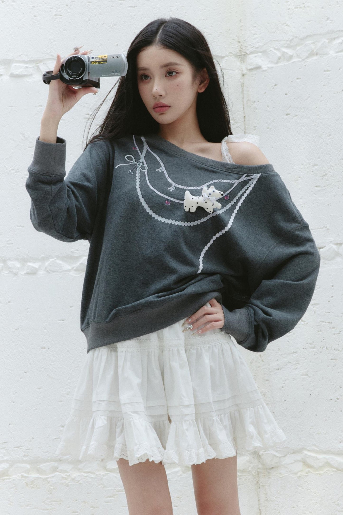 [9 19new] fragile speichern - Minami Rika's Halskette Original-Design Sinn schrägen Schulter Krawatte Sweatshirt grau