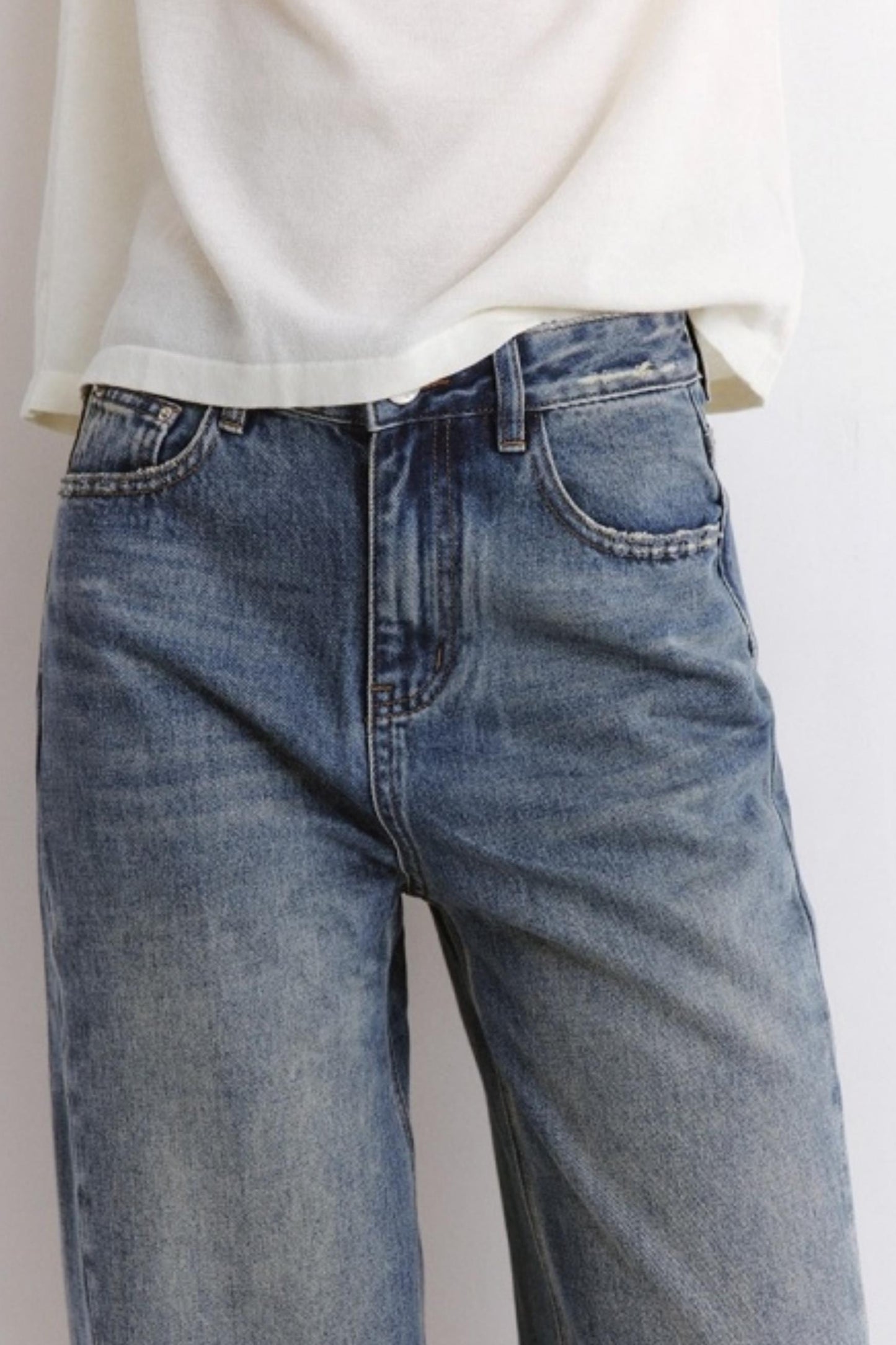 Retro Modern Blue Straight Jeans