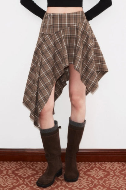 Slim Atmosphere Plaid Skirt