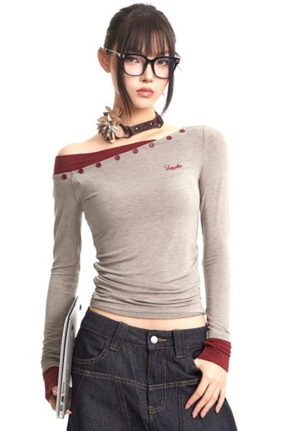 Retro Off-Shoulder Slim Top