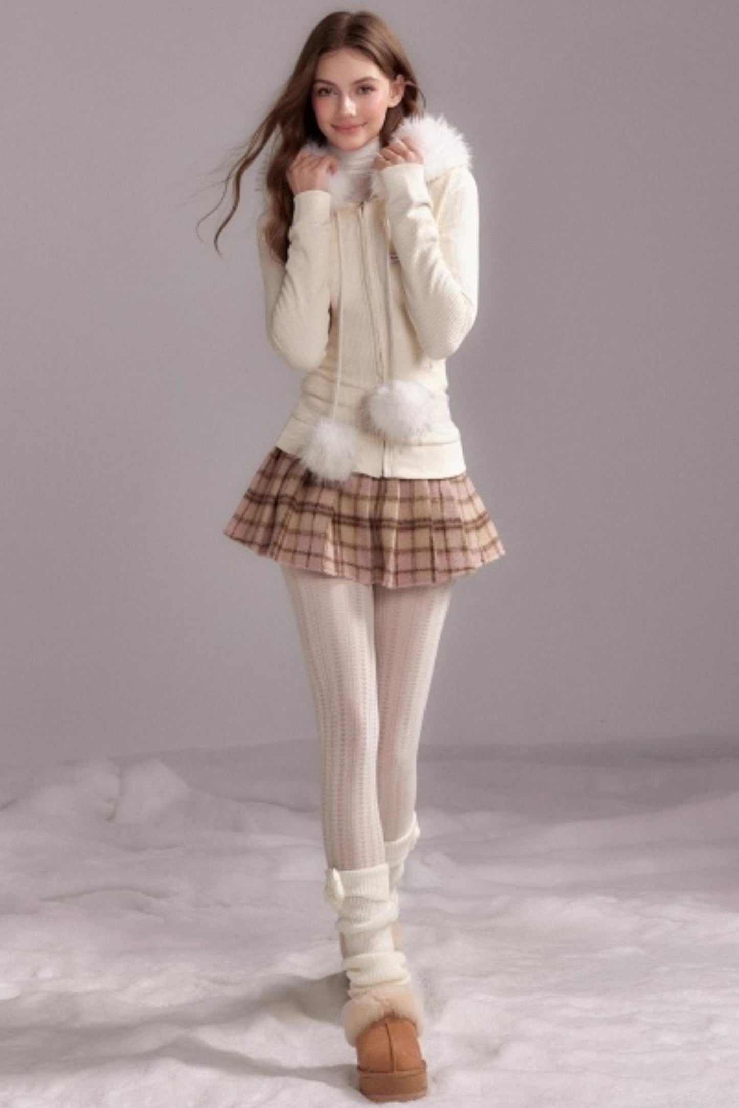 Knit Slim Detachable Fur Hooded Jacket