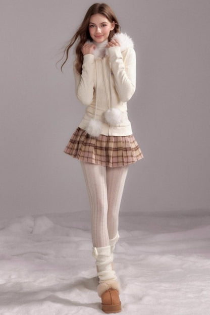 Knit Slim Detachable Fur Hooded Jacket