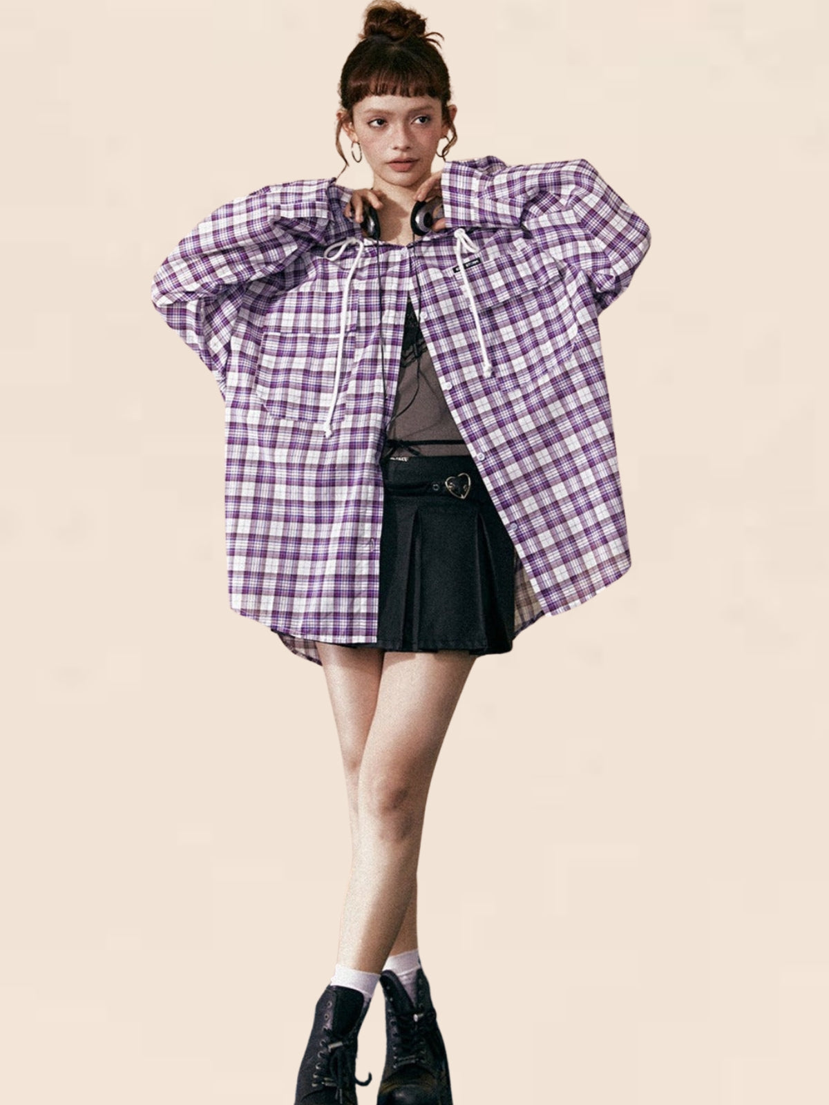 Purple Checkered Loose Coat