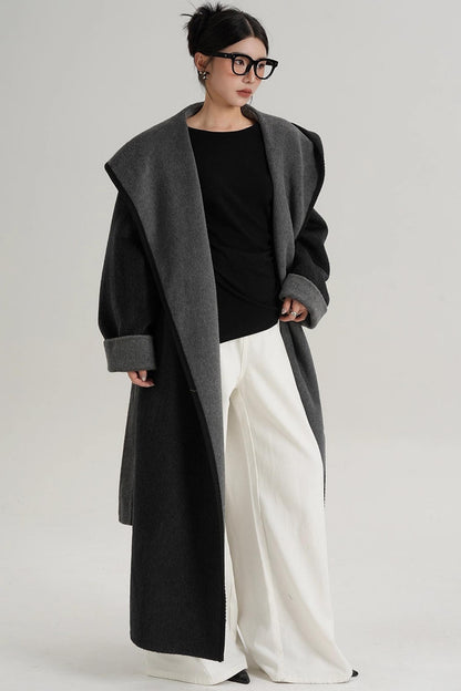 Temperament Hooded Wool Reversible Coat