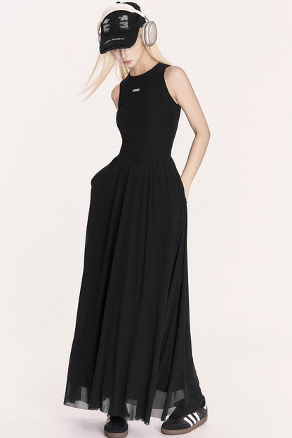 Relaxed French Mesh A-Line Long Dress