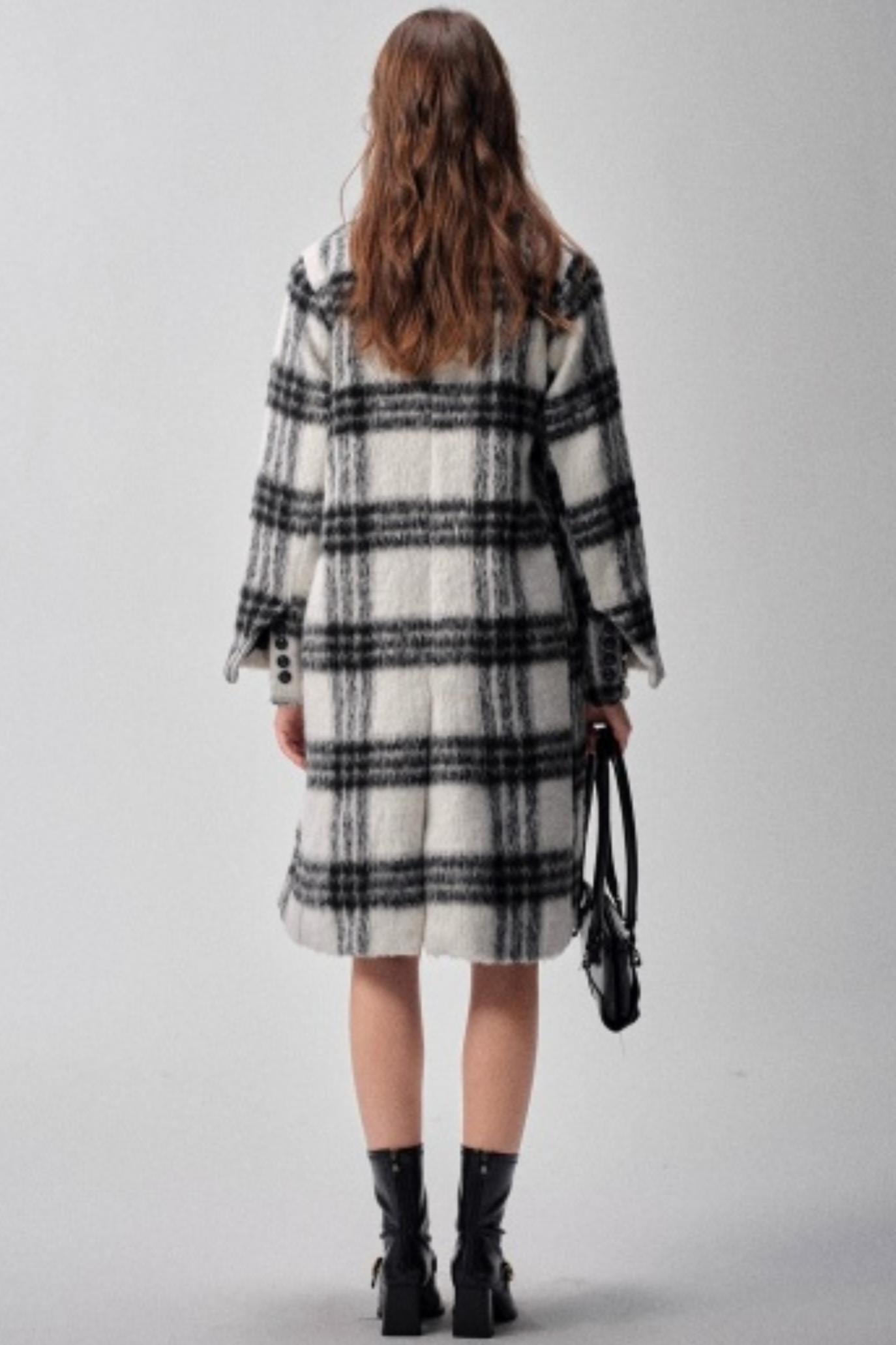 Black & White Plaid High-End Woolen Coat