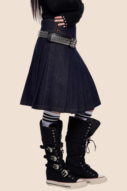 Retro Denim Faltenrock Anzug Set