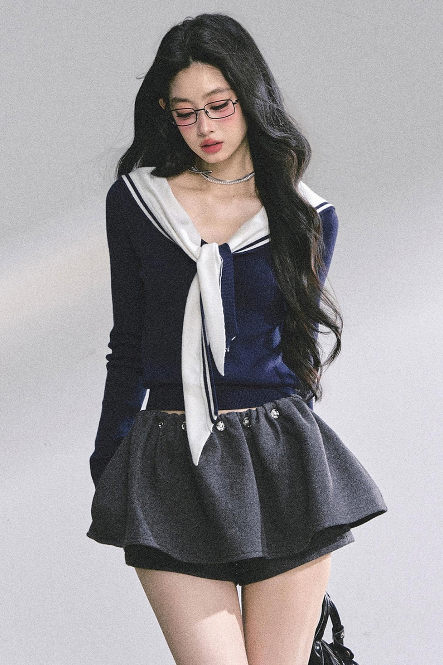 Slimming Navy Knitted Top