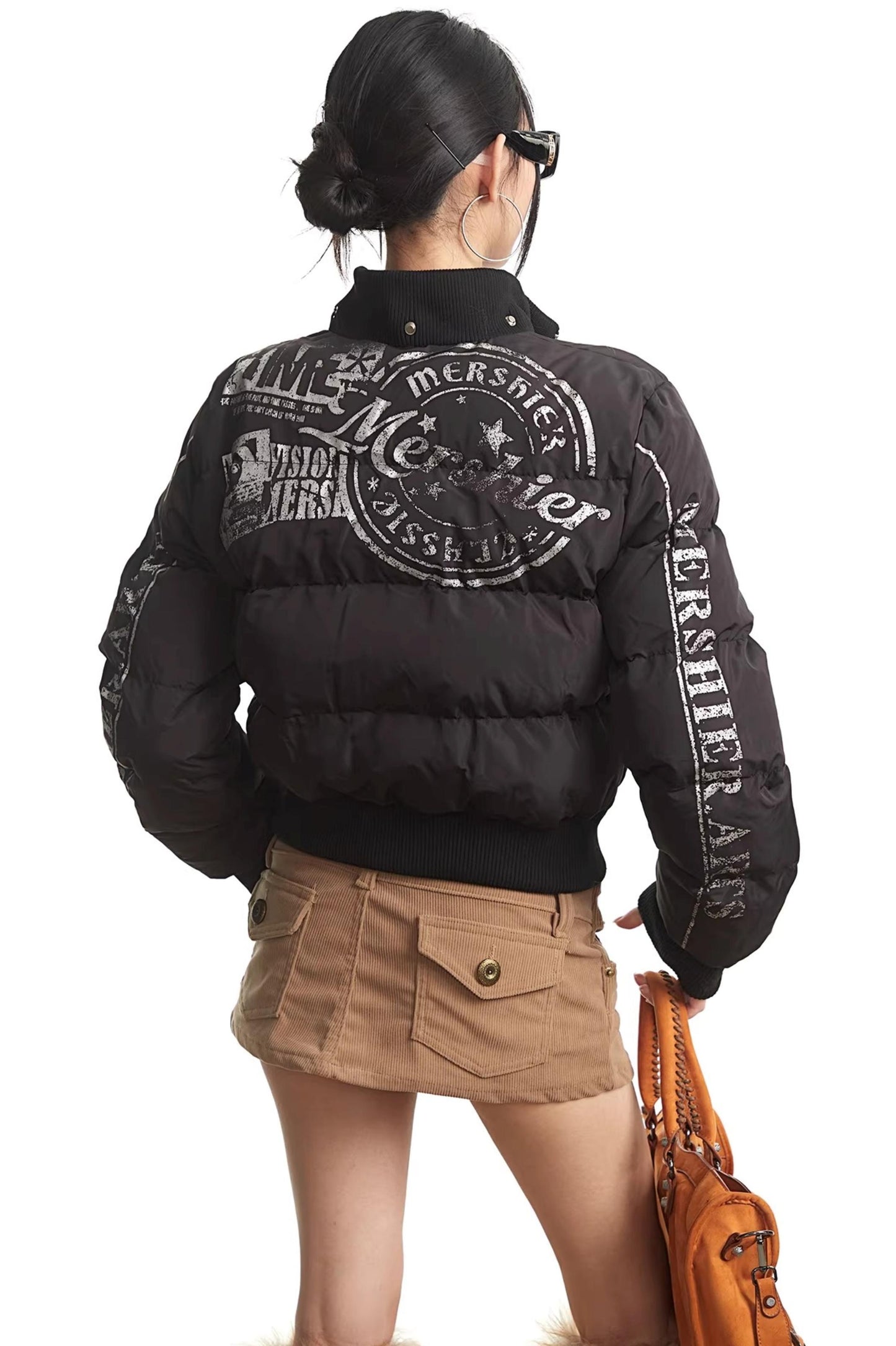 Printed Short Fur Collar Down Jacket