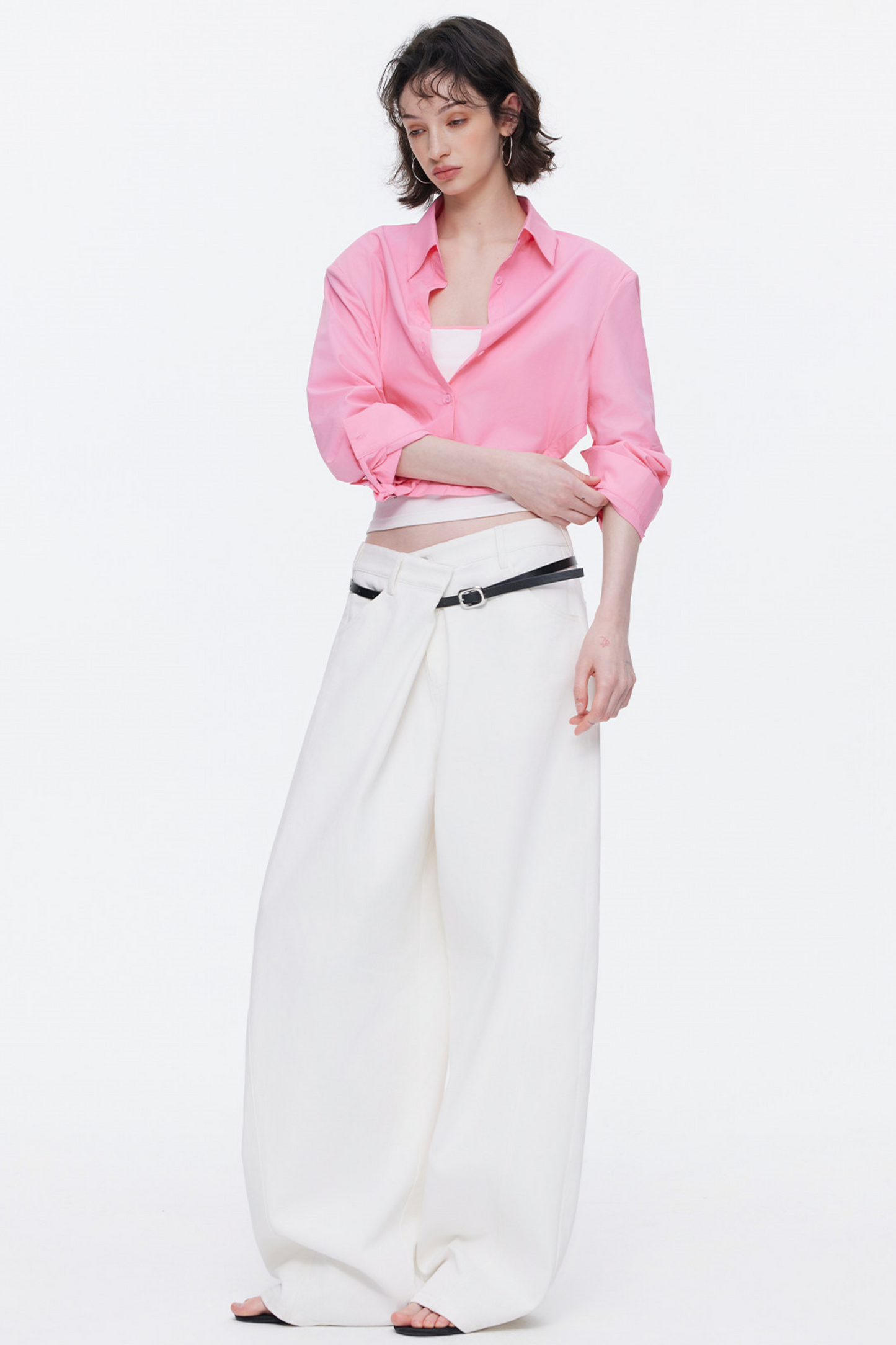 Asymmetrical Waistband Denim Pants