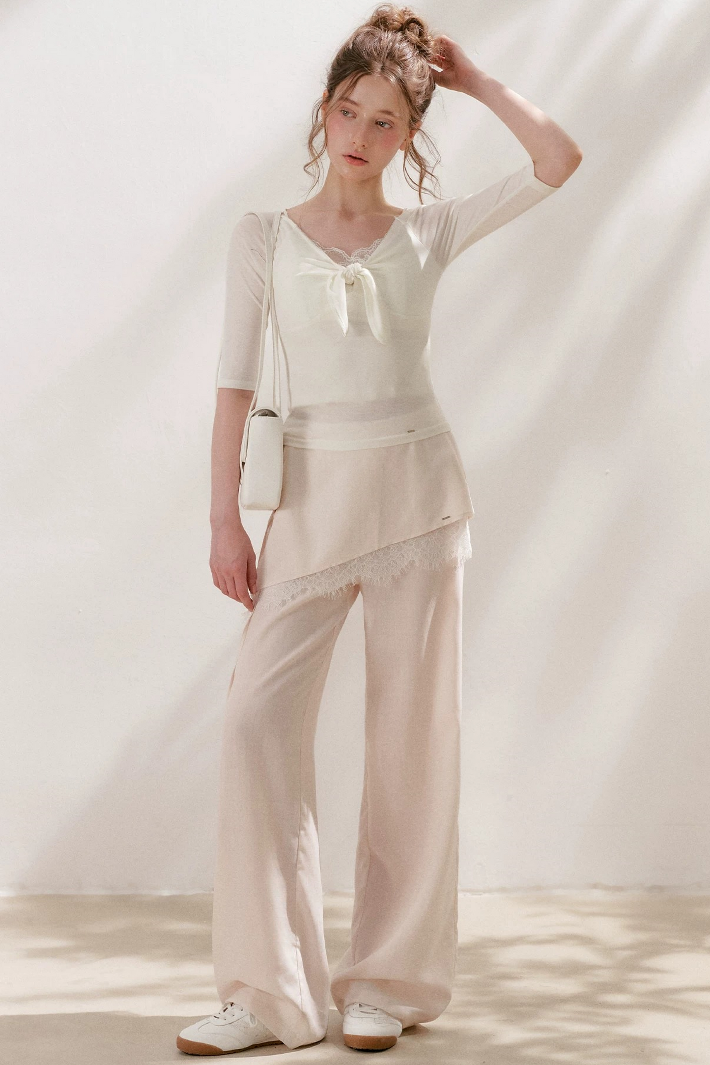 French Wave Lace Bow Blouse