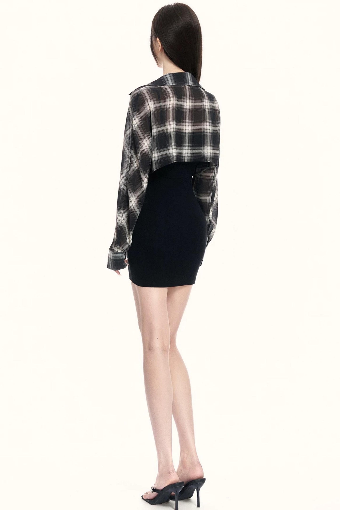 Plaid Shirt Knitted Camisole Dress