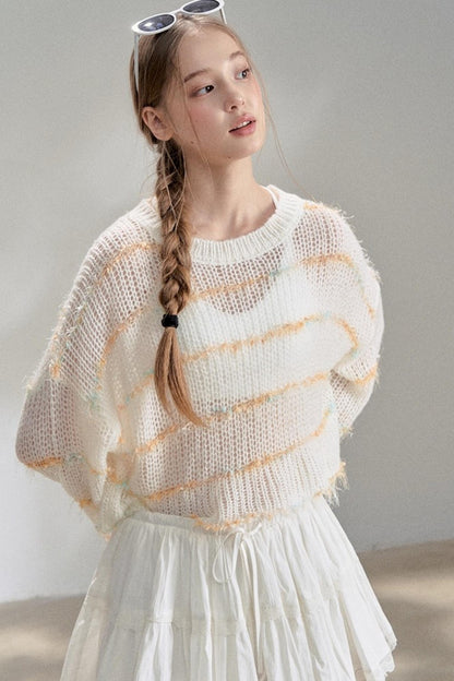 Silver Silk Blend Cropped Knit Blouse