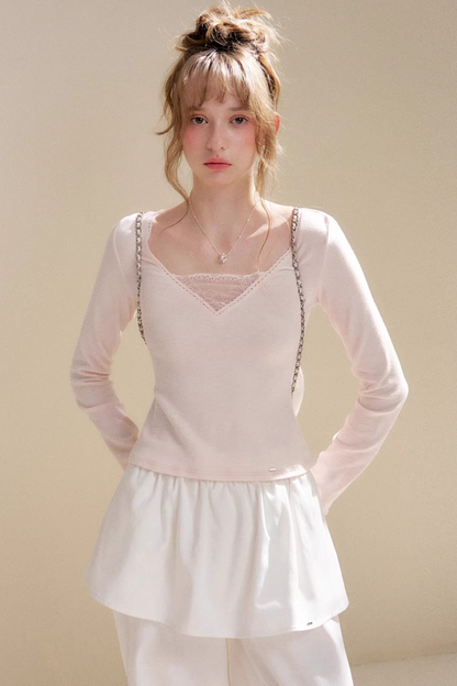 Unregelmäßiges Spitzen-Patchwork-Oberteil